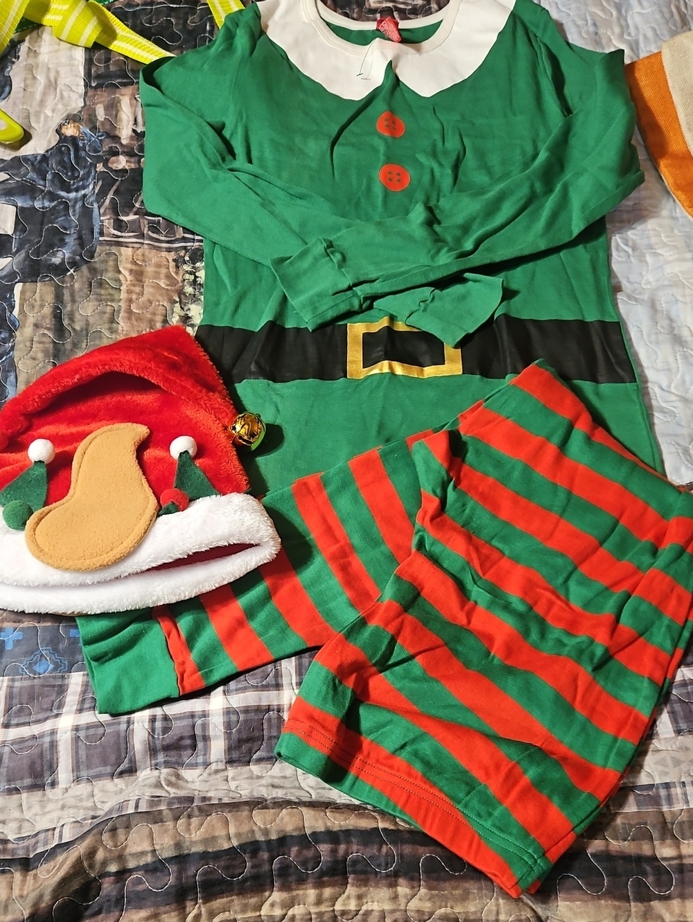 Adult Elf Costume Pajama Set - Green and Red